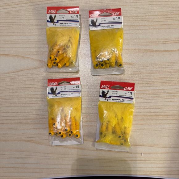 Eagle Claw LOT OF 4 (40 Total) Laker Maribou Jig 1/8 10ct Yellow/Yellow/Yellow - Picture 1 of 7